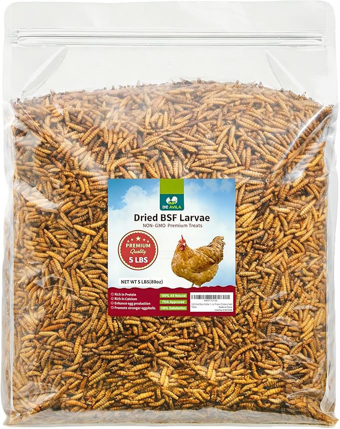 5LB Dried Black Soldier Fly Larvae for Chickens Bulk, Non GMO 86X High Calcium Grubs Than Meal Worms for Laying Hens,100% Natural BSF Larvae for Chicken Worms Wild Bird Treats, Protein Chickens Feed