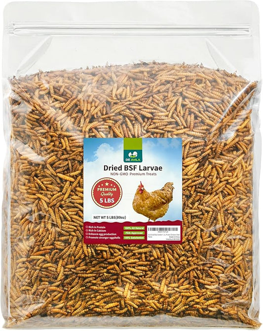 5LB Dried Black Soldier Fly Larvae for Chickens Bulk, Non GMO 86X High Calcium Grubs Than Meal Worms for Laying Hens,100% Natural BSF Larvae for Chicken Worms Wild Bird Treats, Protein Chickens Feed