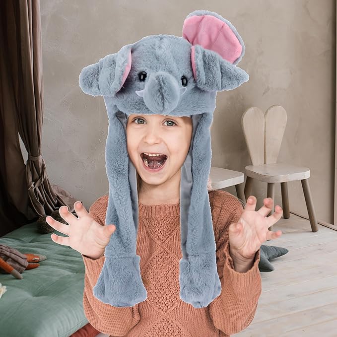 Bubblepompom Animal Hat with Ears Moving Jumping Pop Up Beating Hat Plush Holiday Cosplay Dress Up Funny Gift for Kids