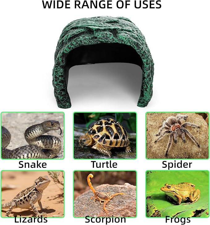 Cididu Reptile Hide Rock Cave, Resin Habitat Hidden for Terrarium and Aquarium Decor, Green Hideout Hide Cave Fit for Bearded Dragons, Lizards, Snakes, Geckos, Tortoises, Small Animals, Amphibians