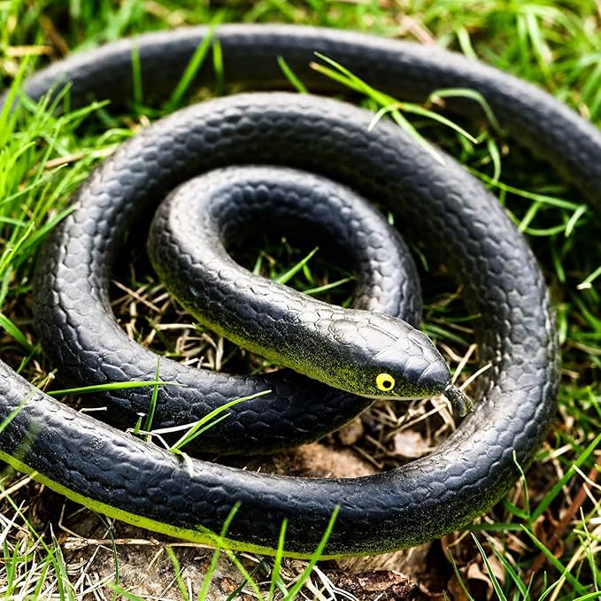Blulu 3 Pieces Rubber Snakes Realistic Large Lifelike Fake Toys Plastic Garden Snake to Keep Birds Away Scare Squirrels Halloween Prank Props Scare Toy(Classic Style)