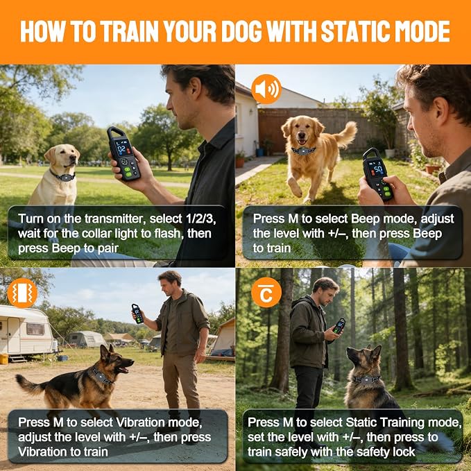 2-in-1 Dog Shock Collar & Bark Collar, 990FT Dog Training Collar with Remote, IPX7 Waterproof E Collar, 3 Training Modes, LED Light for Small Medium Large Dogs (8-120 lbs) - 1 Collar