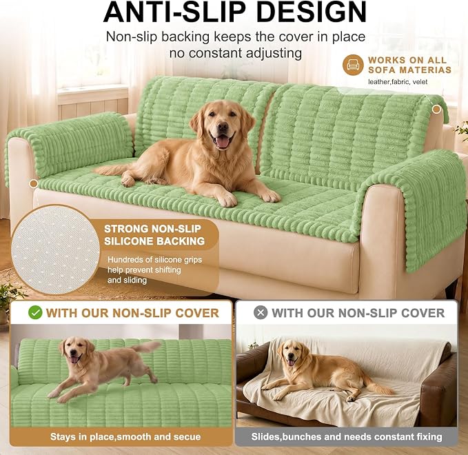 Smiry Couch Cover for Dogs, Non Slip Washable Sofa Protector for Pets, Soft Furniture Cover for Pet, Stylish Sofa Covers, Cozy Protect Against Fur, Dirt & Everyday Messes (Grass Green, 27.6" x 59")