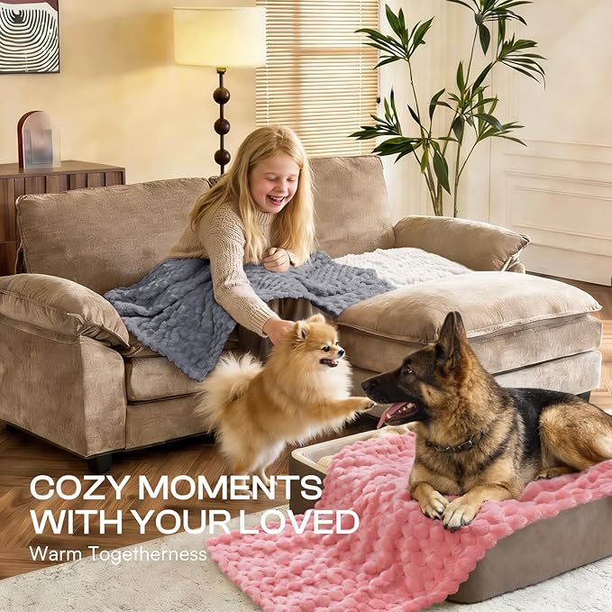 Luciphia 300GSM Fleece Dog Blanket for Small Medium Large Dogs 3D Jacquard 1 Pack 3 Flannel Puppy Cat Pet Throw Blankets Soft Washable Decorative Furniture Protect Pcs3-Grey/White/Pink, M(30''x20'')