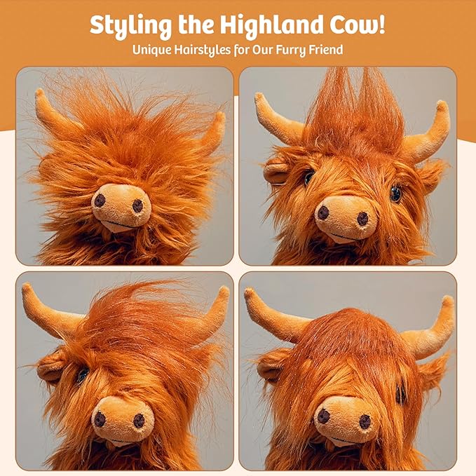 Marysun Microwavable Highland Cow Stuffed Animal Toy - Brown Stuffed Animal Gift for Girls and Kids, 9.8in, 1.65lb