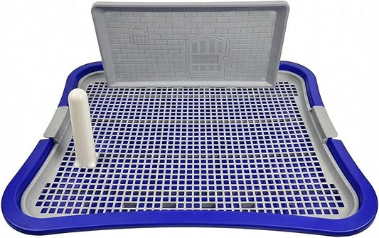 Dog Pee Pad Holder, Indoor Dog Potty Tray with Splash Guard & Center Post, Potty for Small Dogs, Waterproof and Easy to Disassembly and Cleaning Dog Toilet, 23.62"X19.69" (Blue)
