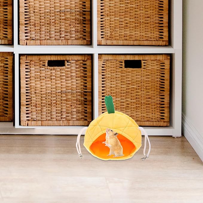 OUNONA 2pcs Small Pet Hammock Bed Set, Pineapple and Banana Shape Hanging Nest, Soft Cotton Warm for Hamsters and Small Animals, Creative Animal Cage Accessories