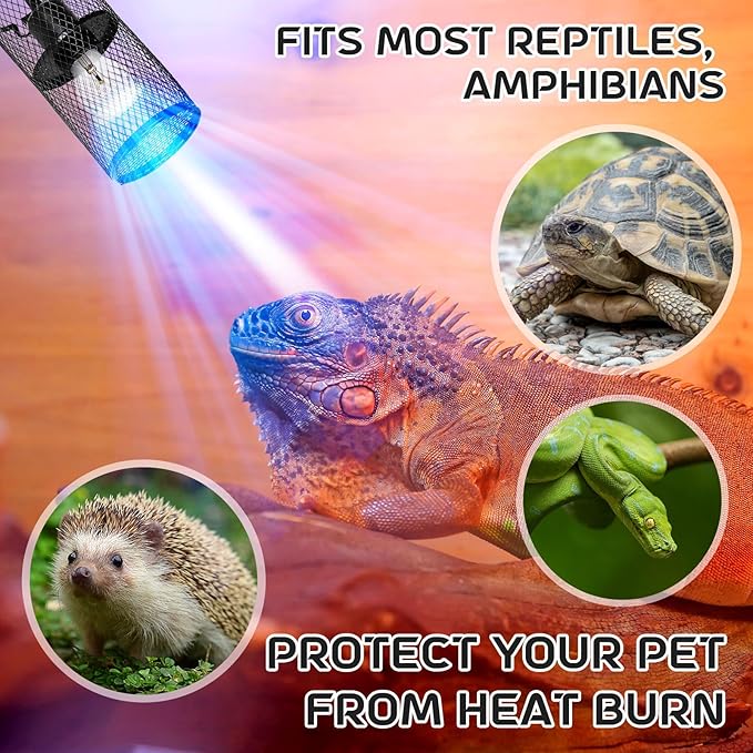 VIHOSE 2 Pcs Reptile Heat Lamp Guard with 150W Ceramic Heat Emitter Basking Anti Scald Heating Lamp Holder Mesh Cage Reptile Protection Lampshades for Lizard Snake Chick, Bulb Not Included (Black)