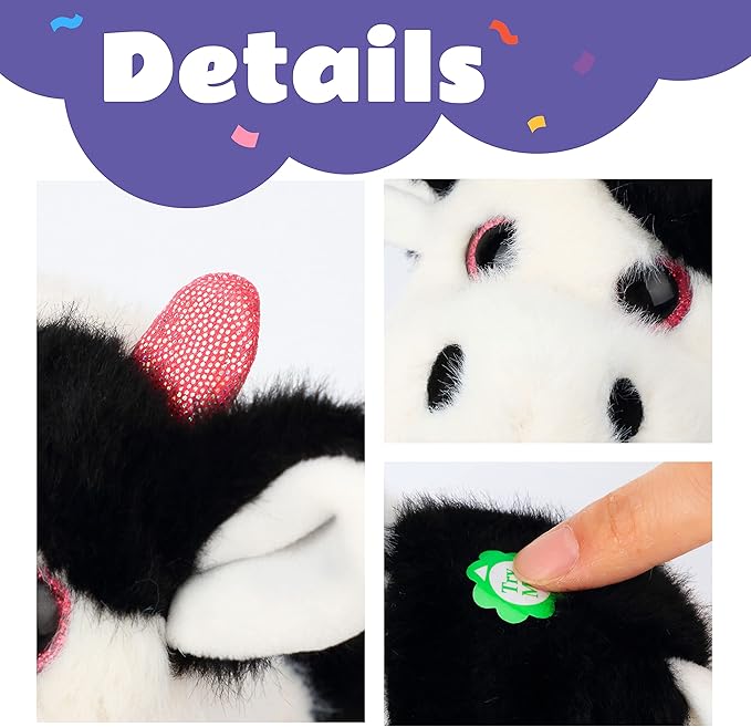 Walking Black Cow Stuffed Animal Speaking Moo Plush Cattle Electric Interactive Animated Plushies Toy for Girls Boys Birthday