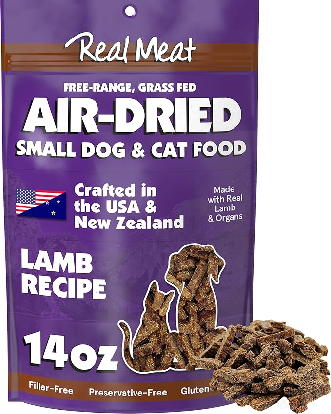 TRMC Real Meat Air Dried Cat Food & Dog Food w/Real Lamb - 14oz of USA-Crafted Grain-Free Dry Dog & Cat Food Sourced from Hormone-Free, Free-Range, Grass-Fed Lamb - All Natural, High Protein Pet Food