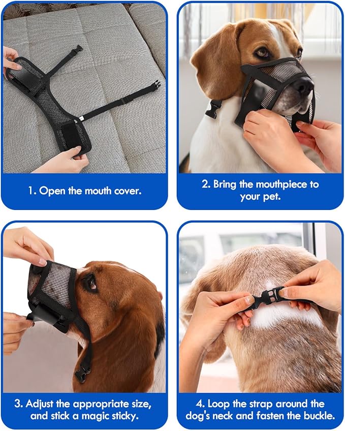 Dog Muzzle, Soft Air Mesh Muzzles for Large Sized Dogs, Breathable Dog Mussels for Scavenging Biting Licking & Barking, Adjustable Mouth Guard for Grooming, Allows Panting and Drinking (Black,L)