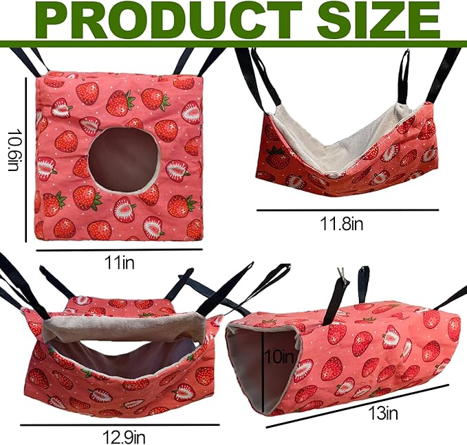 kathson 4 PCS Ferret Hammock Set,Washable Guinea Pig Hideout Bed,Soft Hamster Toys Hanging Tunnel Mats, Small Pets Cage Accessories for Rat, Sugar Glider, Squirrel(Pink)