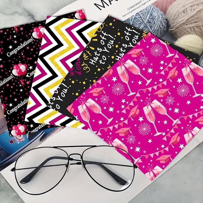 CREATCABIN 6Pcs Glasses Cleaning Cloth Microfiber Cleaning Cloths Pink Black Glasses Cleaner Wipes Soft Microfiber Reusable for Eyeglasses Camera Lens Laptops Screens Phone 6 x 6 Inch Graduation