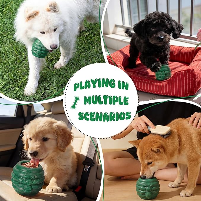 Gemscream 1 Pack Large Dog Toys for Aggressive Chewers, Dog Treat Dispensing Toy to Keep Them Busy, 2-in-1 Fillable Holder with 2 Cups and Food-Dispensing Lids for Large Medium (Green)