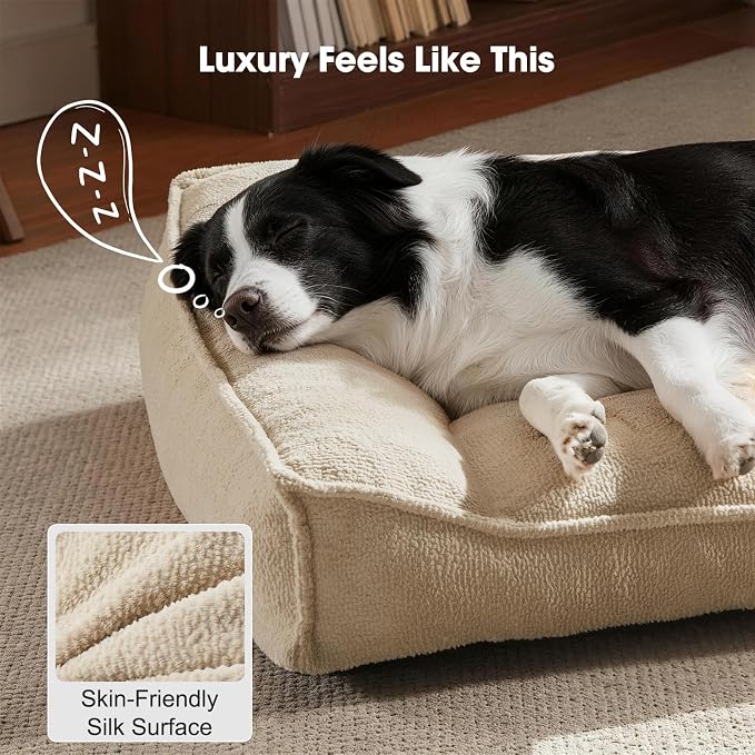 FURTIME XL Orthopedic Dog Beds Large Sized Dog, Extra Thick Supportive Comfort Pet Sofa, Ergonomic Slant Dog Couch with Removable Washable Cover, Ultra Soft Surface & Non-Slip Bottom, Beige, 42"