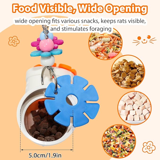 Rat Enrichment Toys, Wide Opening Rat Foraging Toy for Various Treats, Slow Feeder Hanging Fancy Mice Cage Accessories Puzzle Toy More Healthy, Easy-Clean Rodent Toys for Rat, Mice