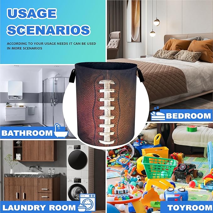 Football Laundry Basket Oxford Cloth Ball Texture Laundry Hamper With Handle Foldable Portable Clothes Storage Basket 18.9 X 16.5 Inch Storage Bag For Laundry Room/Bathroom/Bedroom/Dormitories