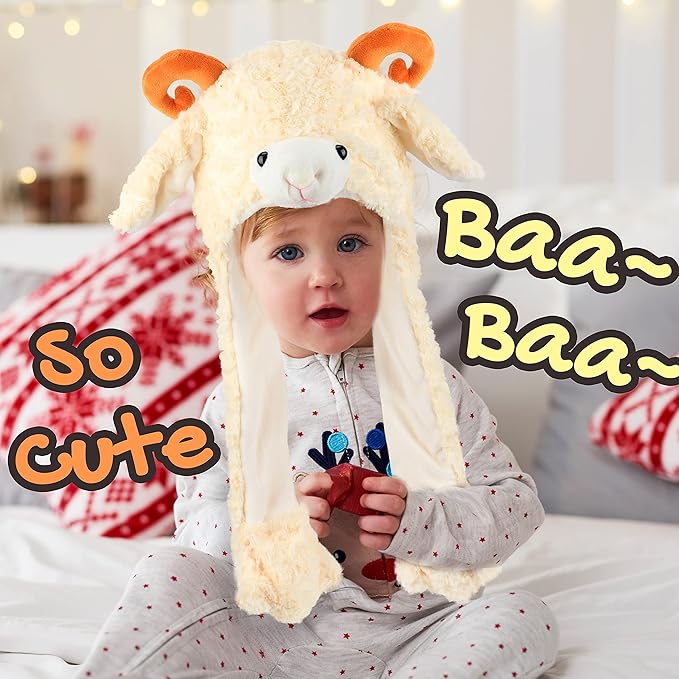 Bubblepompom Animal Hat with Ears Moving Jumping Pop Up Beating Hat Plush Holiday Cosplay Dress Up Funny Gift for Kids