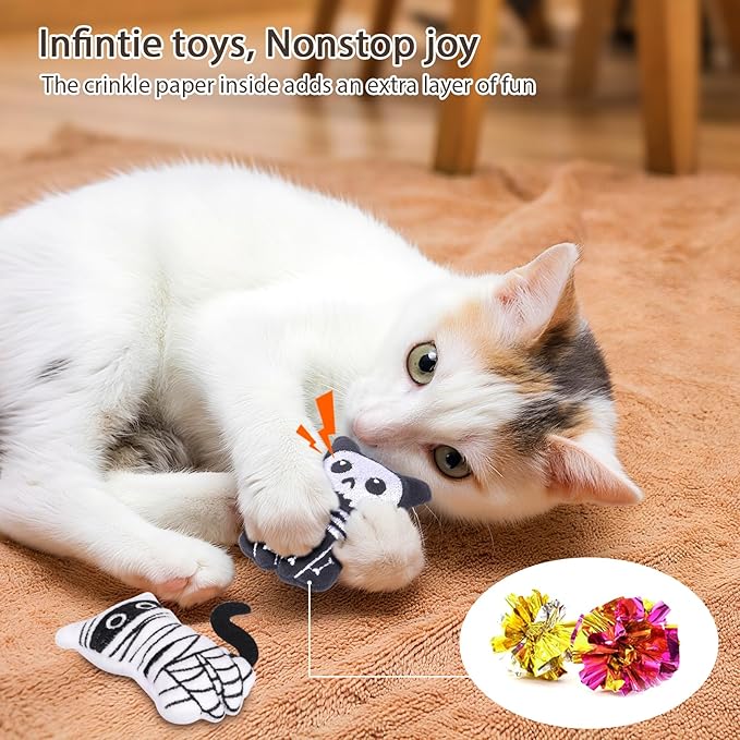 Retro Shaw Catnip Toys, 4 Pack, Horror Goth Cat Toys for Indoor Cats Kitten, Crinkle Interactive Cat Nip Kitty Toys for All Breeds (3.7 Inches)