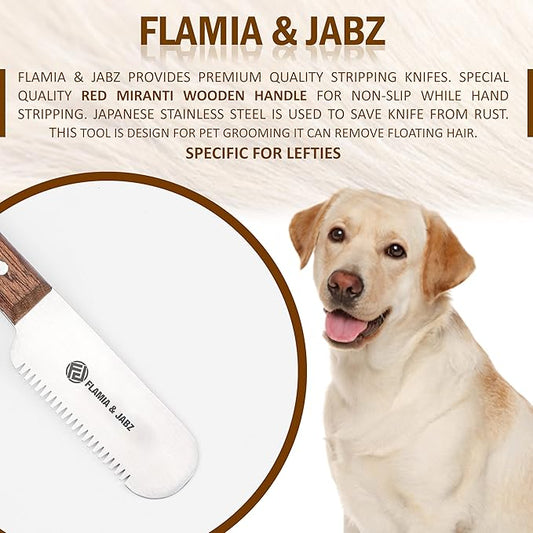 Professional Dog Grooming Hand Stripping Knife, Stripper Trimmer Tool, Red Meranti Wooded Handle non slip grip with Tripping Stainless Steel blade (Coarse, Left Handed)