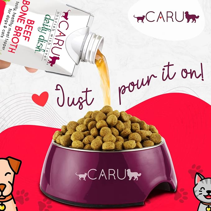 Caru - Daily Dish Pumpkin, Beef & Chicken Bone Broth - Meal Topper for Dogs & Cats - Supports Overall Pet Health - Pour-Over Broth for Wet/Dry Food - Human Grade Ingredients - 12 Pack Variety