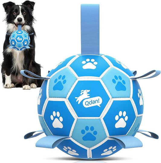 QDAN Dog Balls, World Cup Balls for Dogs, Soccer Ball for Dogs with Straps, Outdoor Dog Toys for Medium (6 Inch)