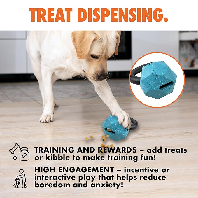 Max Fusion Made with Nike Grind, Arlee Kettlebell Treat Dispensing Dog Toy, Durable Yellow Dog Treat Toy, Treat Dispenser Toys, Natural Rubber Chew Toy, Extra Large, 1 Count