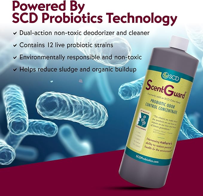 SCD ScentGuard Probiotic Odor Eliminator & All-Natural Cleaner Concentrate – Bio-Enzymatic Deodorizer for Drains, Grease, Pets, Compost, Livestock, Waste & Home Use – Non-Toxic, OMRI Listed (1 Liter)