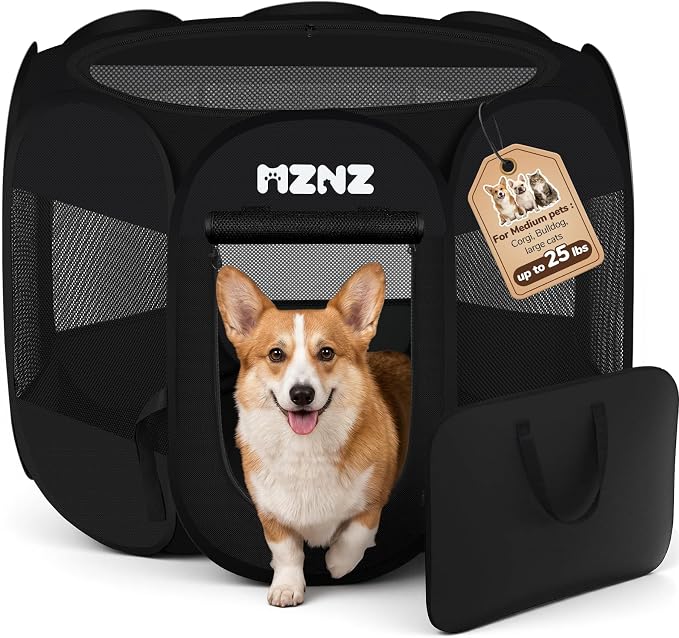 Dog Cat Playpen, Portable Puppy Pet Crate Indoors for Small/Medium Dogs Cats Rabbits, Foldable Dog Cage Enclosure for Outdoor, Pop Up Dogs Tent Kennel with Carrying Case, Whole Black