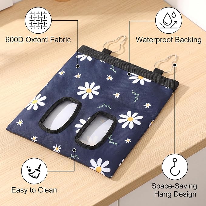 Ondware Rabbits Hay Feeder Bag for Bunny - Hanging Washable Dual-Port Hay Dispenser for Rabbits, Guinea Pigs; 600D Oxford Fabric, Collapsible, Blue Daisy Pattern