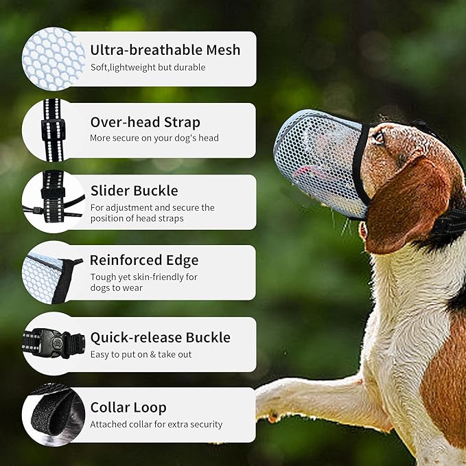 Blue Dog Muzzle, Breathable Soft for Large Dogs to Anti & Prevent Barking Biting Chewing, Reflective & Adjustable Basket Muzzle with Air Mesh for Doberman Blue XL