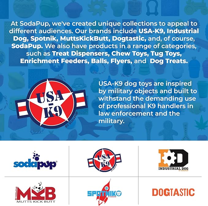 SodaPup USA-K9 Magnum Grenade – Dog Tug Toy, Chew Toy & Treat Dispenser Made in USA from Our Most Durable Non-Toxic, Pet-Safe, Food Safe, Natural Rubber for Strengthening Bond, Exercise, & More