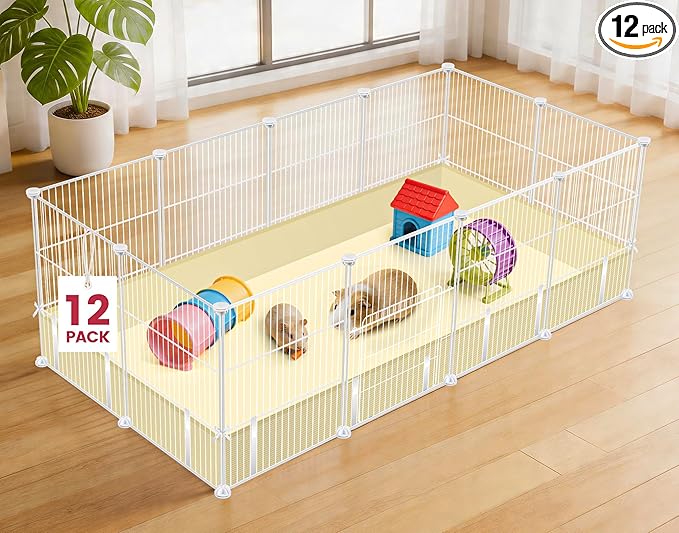 VISCOO 12 Panels Guinea Pig Cages, 48" x 24" x 16" DIY Small Animal Playpen with Waterproof Mat, C&C Cage for Guinea Pigs, Bunny, Hamsters, Indoor Portable Metal Wire Yard Fence Rabbit Cage