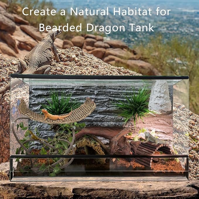 Bearded Dragon Tank Accessories, Reptile Mat Hammock Plants Bridge Jungle Climber Vines Terrarium Decorations for Leopard Gecko Hermit Crab Lizard Snake (10 PCS with Reptile Mat)