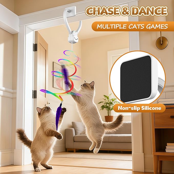 Interactive Cat Toys for Indoor Cats, Automatic Hanging Cat Toys Door Frame & Doorway, with Feather Mouse String Wand Cat Enrichment Toys, Safe Self Play for Bored Multi Cats Households