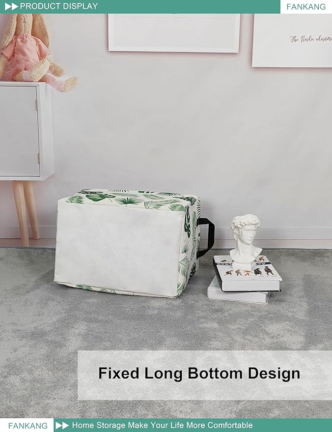 Storage Bins, Nursery Hamper Canvas Laundry Basket Foldable with Waterproof PE Coating Large Storage Baskets for Kids Boys and Girls, Office, Bedroom, Clothes,Toys(Rec-Leaf ）