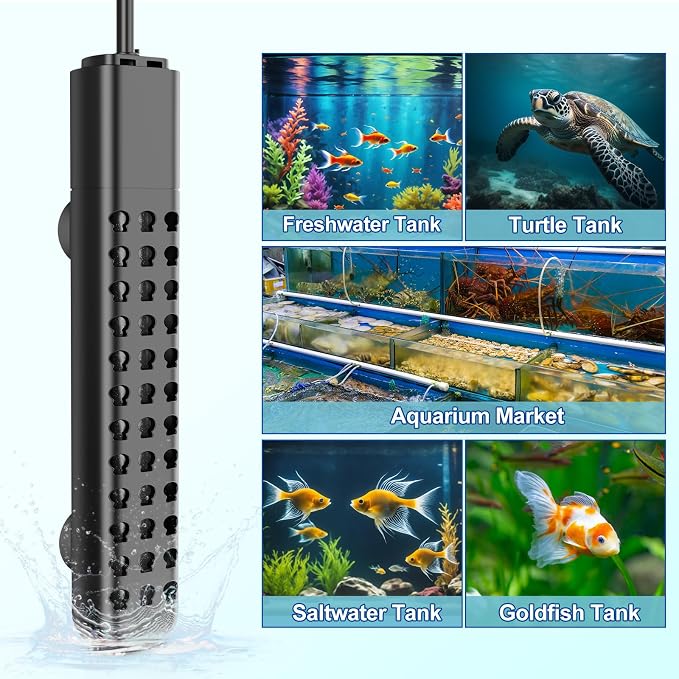 500W Aquarium Heater for 70-120 Gallon with Auto Shut-Off When Leaving Water—Submersible Fish Tank Heater, Dry-Burn & Overheat Protection, Explosion-Proof, Freshwater Saltwater Large Tank