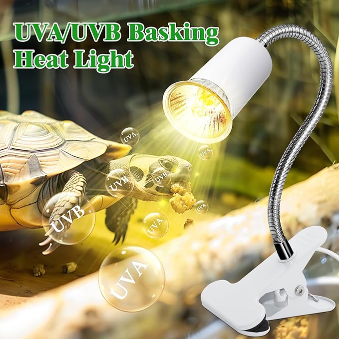 Reptile Heat Lamp,Tortoise Heat Lamp with 40CM Lengthened Gooseneck,Grow Light for Plant,Chick Basking Lighting,E27 Ceramic Lamp Holder,Clamp Light with Dimmable Switch,Metal Clip,for Lizards,No Bulb
