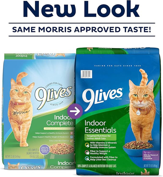 9Lives Indoor Essentials Dry Cat Food for Adult Cats with Chicken & Salmon Flavors, 12 lb. Bag