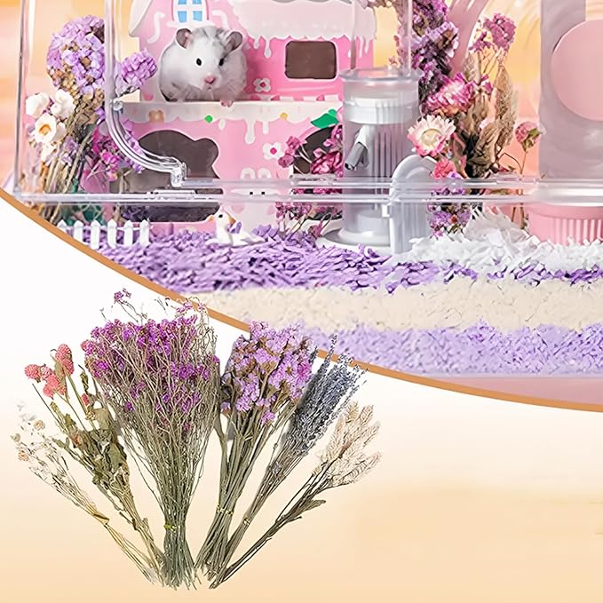 Natural Dried Flower Hamster Sprays for Hamster Cages, Decorative Floral Hamster Bedding Decors, Small Animal Houses & Habitats Hamster Cage Accessories
