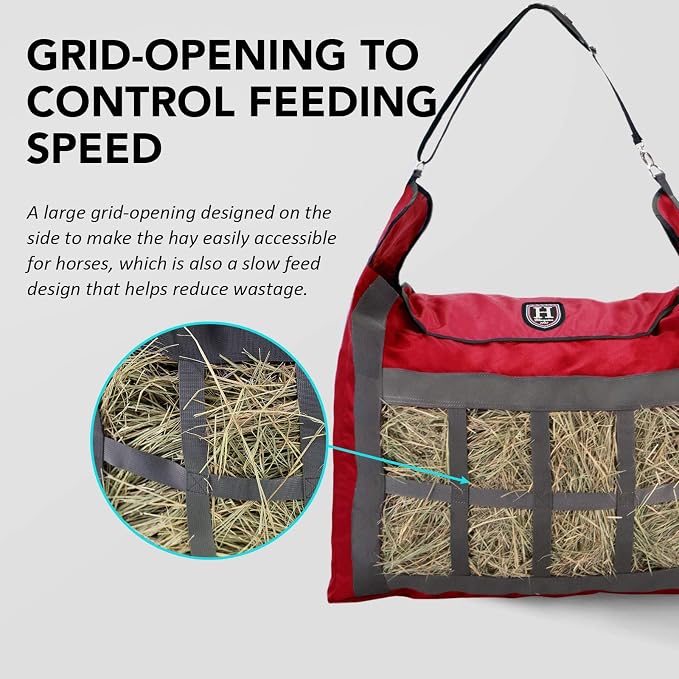 Harrison Howard Premium Durable Slow Feed Horse Hay Bags Oxford Cloth Heavy Duty Large Capacity Horse Feeding Bag-Scarlet Red