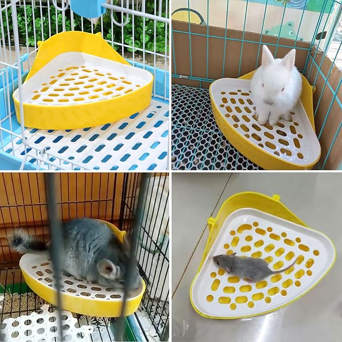 kathson Triangle Potty Trainer Corner Bunny Toilet Guinea Pig Litter Bedding Plastic Box Pet Pan for Rabbit Chinchilla Hamster Ferret Small Animal (Yellow)