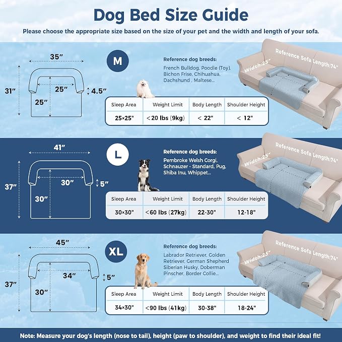 Large Cooling Dog Bed Mat - 41 x 37 Inch Waterproof Couch Cover for Dogs Washable, Non-Slip Bottom Self Cooling Mat for Dogs, Durable & Non-Gel, Dog Couch Bed for Sofa Floor Car, Light Blue