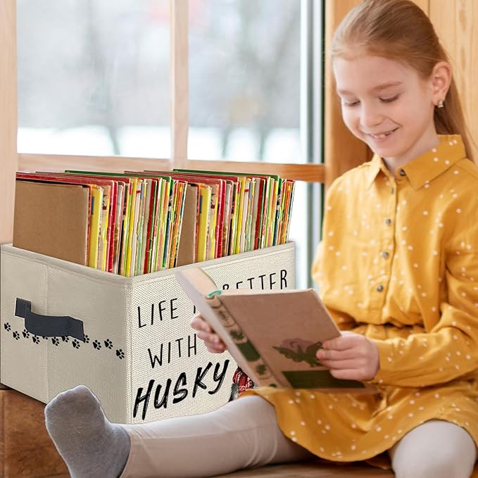 Christmas Husky Foldable Storage Bins Box with Handles, Gifts for Husky Lovers, Dog Mom Dad Lovers Gifts Collapsible Toys Books Clothes Organizer Basket for Bedroom Bathroom