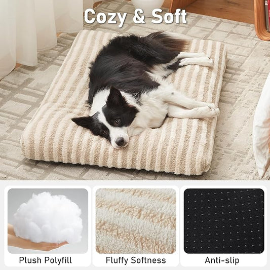 FURTIME Washable XXL Dog Bed for Extra Large Dogs, Giant Deluxe Dog Crate Beds Comfy Fluffy Kennel Pad Anti-Slip Pet Sleeping Mat, Machine Washable Dogs Pillow, 47"x29"x4", White