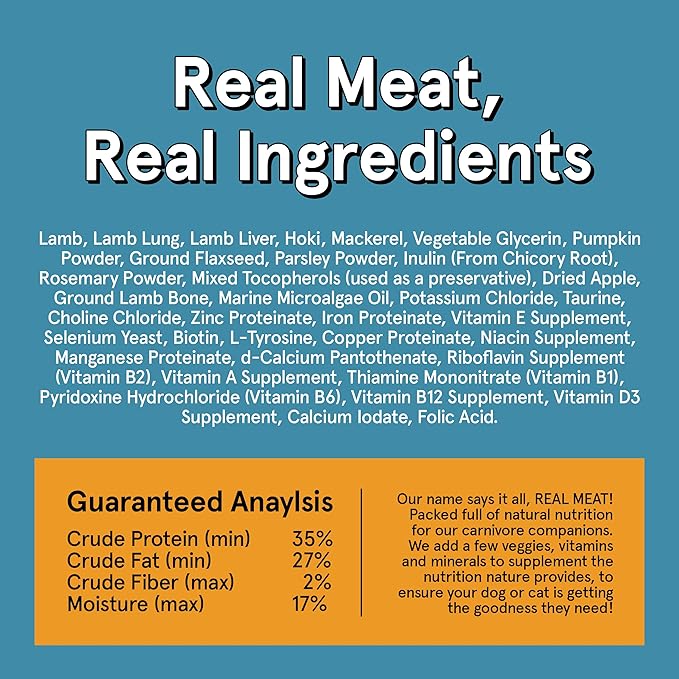 Real Meat Air Dried Cat Food & Dog Food w/ Real Lamb & Fish - 3.5lbs of USA-Crafted Grain-Free Dry Dog & Cat Food Sourced from Free-Range Lamb & Ocean-Caught Fish - All Natural, High Protein Pet Food