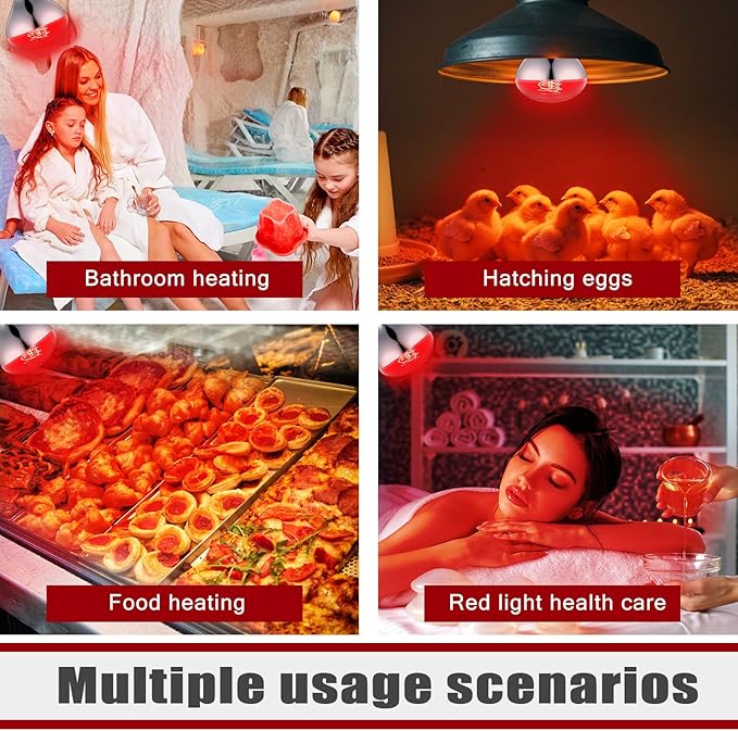 VIHOSE 4 Pack 150 Watt Heat Lamp 120v R40 Heat Lamp Bulbs Glass Incandescent Light Bulbs Incandescent Heating Lightbulbs for Reptiles Chicks Food Puppies Bathroom, Use E26 Base (Red)