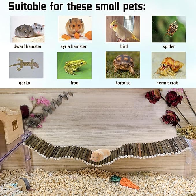 Rat Bendy Long Suspension Bridges Hamster Climbing Ladder Flexible Wooden Bridge for Dwarf Hamster Sugar Glider Rodents Mouse(1PCS)