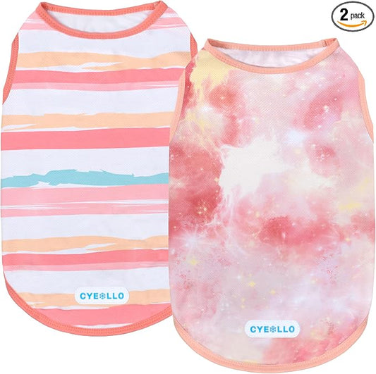 cyeollo 2pack Dog Cooling Shirt, Breathable Sleeveless Summer Clothes for Dogs, Intant Cool T Shirts for Small Dogs, Pink S