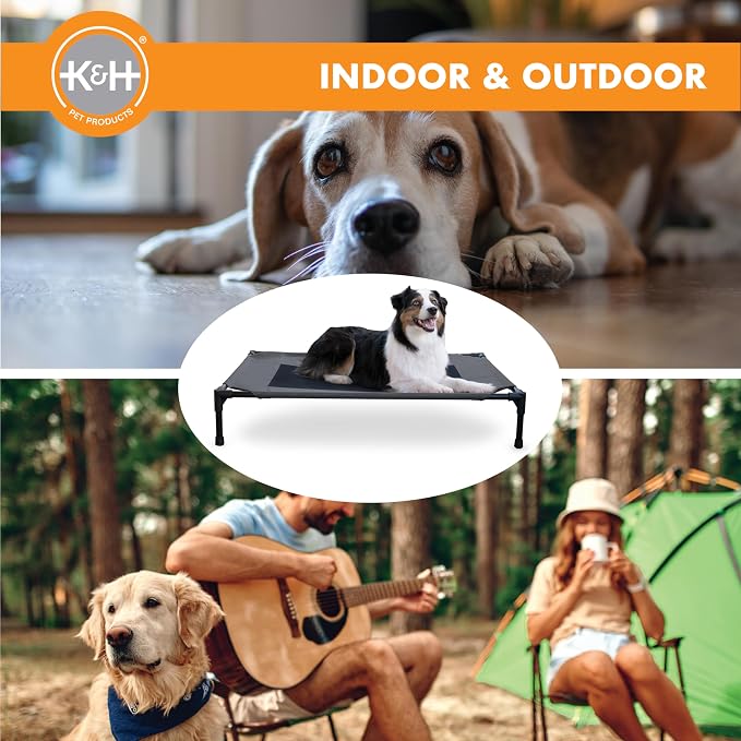 K&H Outdoor Elevated Dog Bed - Cooling Raised Dog Bed for Medium & Large Pets, Breathable Mesh Center Hammock Design, Indoor/Outdoor Washable Cover, Portable Metal Frame, Charcoal, Large 42x30in